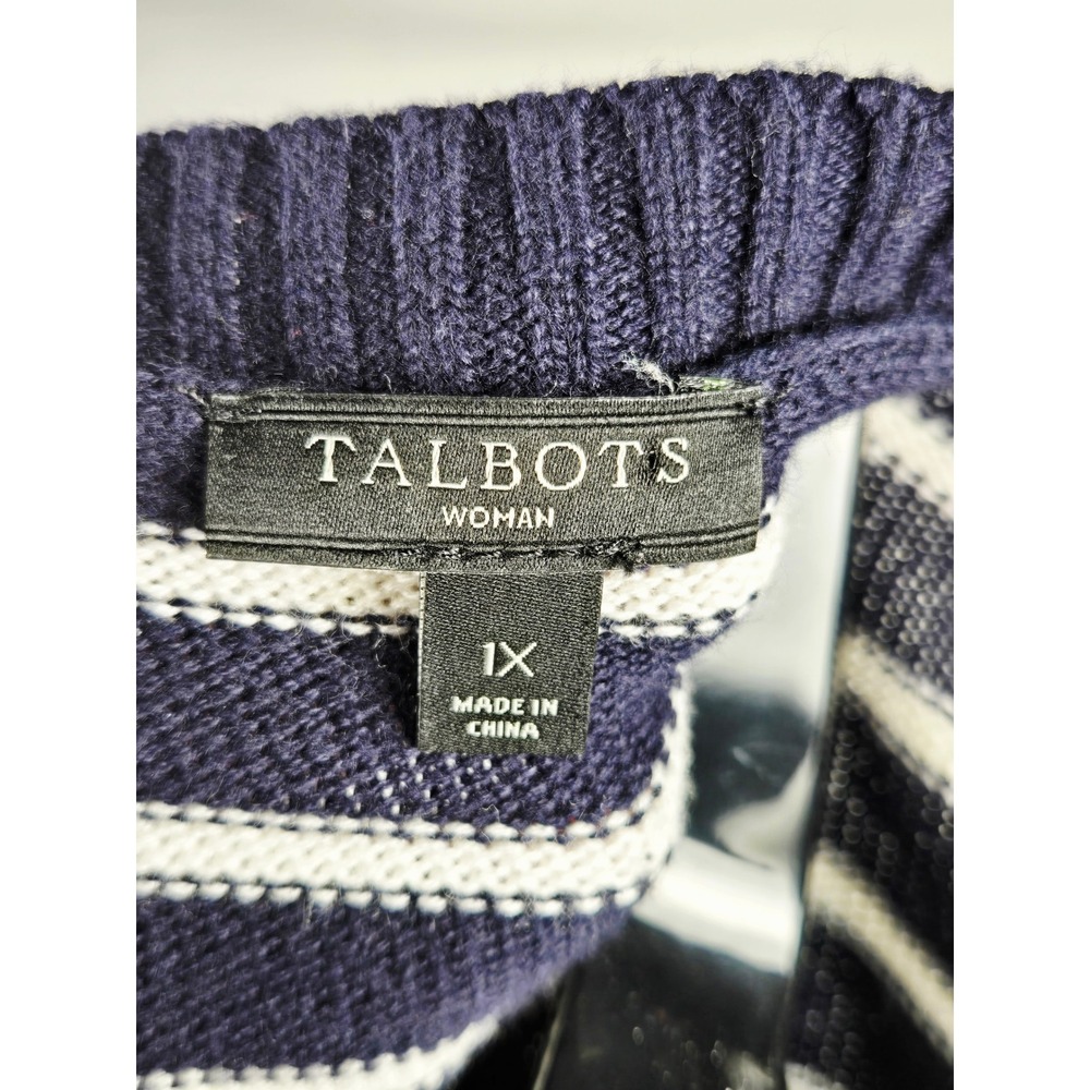 Talbots Coastal Navy Striped Preppy Old Money Sweater, Size 1X - Picture 2 of 3